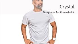  Presentation with tshirt - Presentation design featuring middle-age-handsome-man-wearing background and a white colored foreground