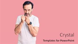  Presentation with violence - PPT theme featuring middle-age-handsome-man-wearing background and a coral colored foreground