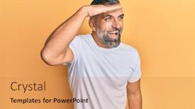  Presentation with tshirt - Colorful slide set enhanced with middle-age-handsome-man-wearing backdrop and a yellow colored foreground