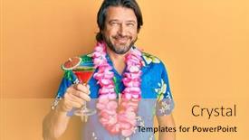 Presentation with hawaiian - Audience pleasing PPT theme consisting of middle-age-handsome-man-wearing backdrop and a yellow colored foreground