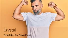  Presentation with tshirt - Theme having middle-age-handsome-man-wearing background and a yellow colored foreground