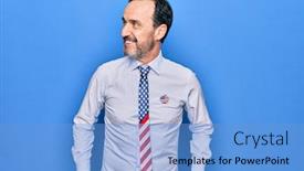  Presentation with patriotic - Presentation theme having middle-age-handsome-patriotic-businessman background and a light blue colored foreground