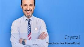  Presentation with patriotic - PPT layouts with middle-age-handsome-patriotic-businessman background and a light blue colored foreground