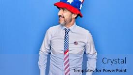 Presentation with patriotic - Colorful presentation enhanced with middle-age-handsome-patriotic-man backdrop and a light blue colored foreground