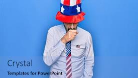  Presentation with patriotic - Presentation theme with middle-age-handsome-patriotic-man background and a light blue colored foreground