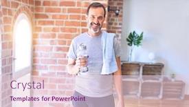  Presentation with water bottle - Colorful presentation enhanced with middle-age-handsome-sportman-holding backdrop and a lemonade colored foreground