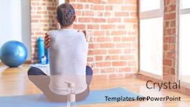  Presentation with exercise mat - Presentation design having middle-age-handsome-sportman-sitting background and a lemonade colored foreground