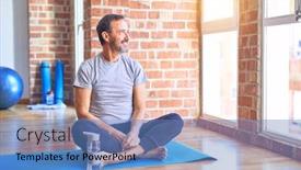  Presentation with exercise n old age - Theme featuring middle-age-handsome-sportman-sitting background and a teal colored foreground