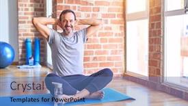  Presentation with exercise mat - Amazing theme having middle-age-handsome-sportman-sitting backdrop and a teal colored foreground