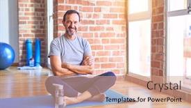  Presentation with exercise mat - PPT layouts consisting of middle-age-handsome-sportman-sitting background and a coral colored foreground