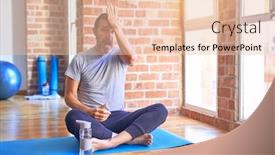  Presentation with exercise mat - Cool new presentation theme with middle-age-handsome-sportman-sitting backdrop and a lemonade colored foreground