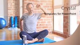  Presentation with exercise mat - PPT theme having middle-age-handsome-sportman-sitting background and a lemonade colored foreground