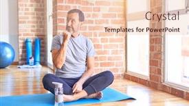 Presentation with exercise mat - Colorful slide deck enhanced with middle-age-handsome-sportman-sitting backdrop and a lemonade colored foreground