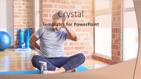  Presentation with exercise mat - Audience pleasing theme consisting of middle-age-handsome-sportman-sitting backdrop and a lemonade colored foreground