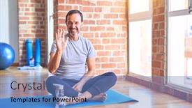  Presentation with exercise mat - Slide deck having middle-age-handsome-sportman-sitting background and a teal colored foreground