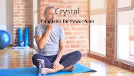  Presentation with exercise-mat - Beautiful PPT theme featuring middle-age-handsome-sportman-sitting backdrop and a coral colored foreground