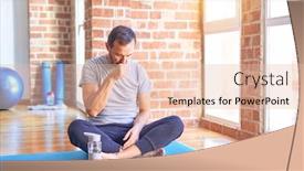  Presentation with exercise mat - Slide set with middle-age-handsome-sportman-sitting background and a lemonade colored foreground