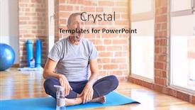  Presentation with exercise mat - Colorful presentation theme enhanced with middle-age-handsome-sportman-sitting backdrop and a lemonade colored foreground
