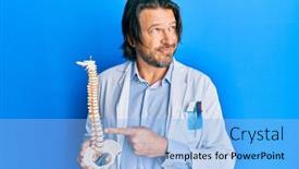  Presentation with spinal - Beautiful PPT layouts featuring middle-age-handsome-traumatologist-man backdrop and a light blue colored foreground