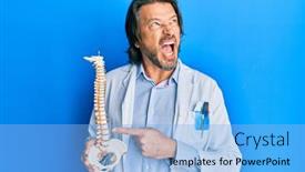  Presentation with spinal - Cool new slide deck with middle-age-handsome-traumatologist-man backdrop and a light blue colored foreground