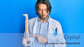  Presentation with spinal - Presentation design with middle-age-handsome-traumatologist-man background and a light blue colored foreground