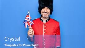  Presentation with traditional kingdom - Colorful PPT layouts enhanced with middle-age-handsome-wales-guard backdrop and a teal colored foreground