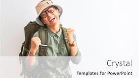  Presentation with canteen - Slide deck enhanced with middle-age-hiker-woman-wearing background and a pink colored foreground