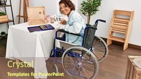  Presentation with art - PPT layouts enhanced with middle-age-hispanic-artist-woman background and a  colored foreground