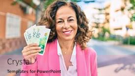 Presentation with right middle lobe - Slide deck featuring middle-age-hispanic-businesswoman-smiling background and a coral colored foreground