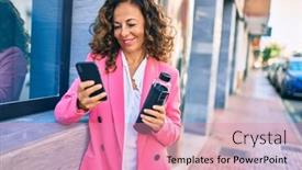  Presentation with water bottle - Amazing slide deck having middle-age-hispanic-businesswoman-using backdrop and a coral colored foreground