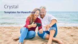  Presentation with selfie - Theme enhanced with middle-age-hispanic-couple-making background and a sky blue colored foreground