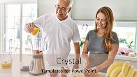  Presentation with mixer machine - Presentation consisting of middle-age-hispanic-couple-pouring background and a coral colored foreground