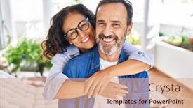  Presentation with for gender and age - Slides consisting of middle-age-hispanic-couple-smiling background and a coral colored foreground