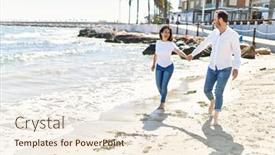  Presentation with walking together - Presentation design enhanced with middle-age-hispanic-couple-smiling background and a cream colored foreground