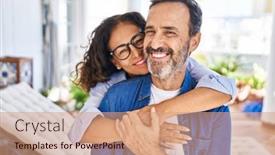  Presentation with information age - Slides featuring middle-age-hispanic-couple-smiling background and a coral colored foreground