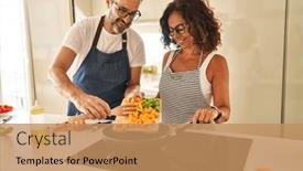  Presentation with stone age food - PPT layouts having middle-age-hispanic-couple-smiling background and a coral colored foreground