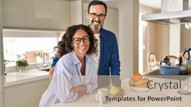  Presentation with pear - Presentation theme having middle-age-hispanic-couple-smiling background and a soft green colored foreground