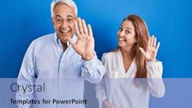  Presentation with saying - Presentation design with middle-age-hispanic-couple-standing background and a light blue colored foreground