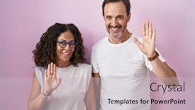  Presentation with together - Presentation theme with middle-age-hispanic-couple-together background and a soft green colored foreground