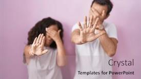  Presentation with stop - Presentation theme featuring middle-age-hispanic-couple-together background and a  colored foreground