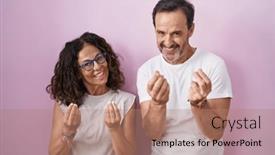  Presentation with pink business - Slide set with middle-age-hispanic-couple-together background and a coral colored foreground