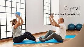 Presentation with training - Presentation theme with middle-age-hispanic-couple-training background and a light gray colored foreground