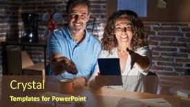  Presentation with hand palm - Slides featuring middle-age-hispanic-couple-using background and a tawny brown colored foreground