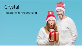  Presentation with scary christmas - Theme with middle age hispanic couple wearing background and a light blue colored foreground