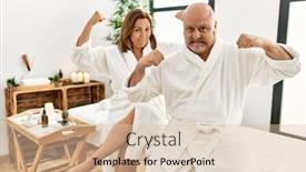  Presentation with spa concept - PPT layouts having middle-age-hispanic-couple-wearing background and a soft green colored foreground