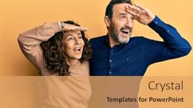  Presentation with far away - Presentation featuring middle-age-hispanic-couple-wearing background and a yellow colored foreground