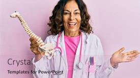  Presentation with spinal - Colorful presentation theme enhanced with middle-age-hispanic-doctor-woman backdrop and a soft green colored foreground