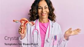  Presentation with achievement - Slide deck enhanced with middle-age-hispanic-doctor-woman background and a lemonade colored foreground