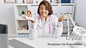  Presentation with fetus - Presentation theme with middle-age-hispanic-doctor-woman background and a light gray colored foreground