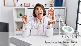  Presentation with nasal - Slide set having middle-age-hispanic-doctor-woman background and a light gray colored foreground